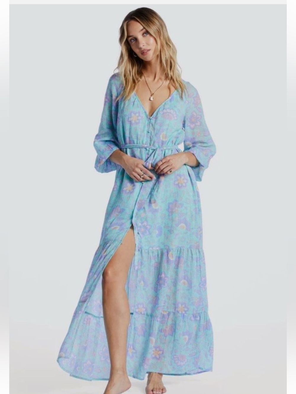 Billabong Daring Heart Pastel Blue Floral Maxi Dress